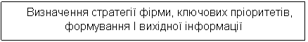 Text Box: Визначення стратегії фірми, ключових пріоритетів, формування І вихідної інформації